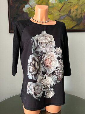 Zara Black Blouse w/ Rose Print Design
